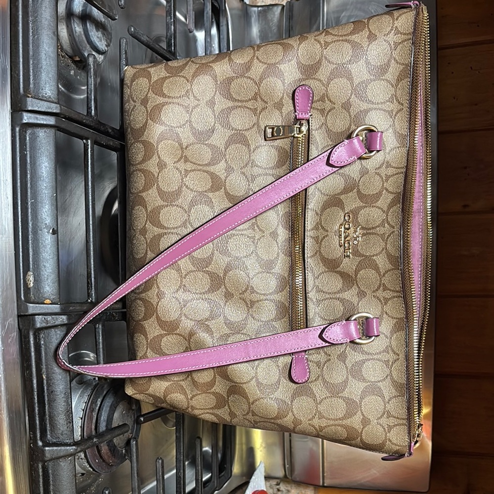 Coach Signature Tote Bag - Brown and Pink